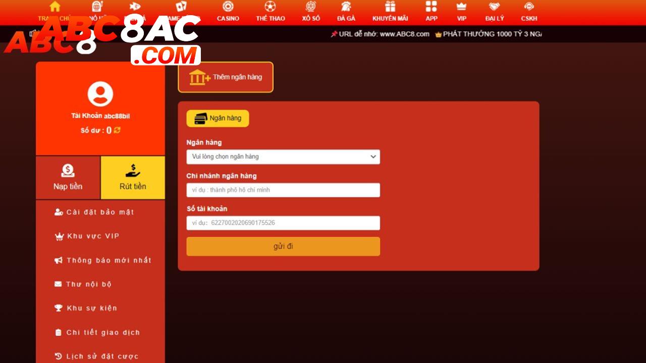 Lưu ý quan trọng khi thực hiện rút tiền Abc8